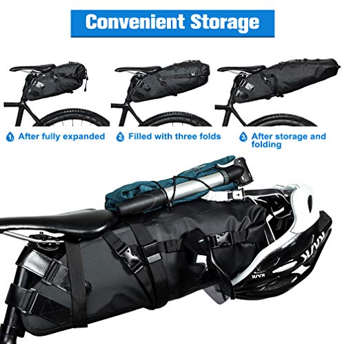 Sacoche de selle de vélo noire étanche extensible de capacité 3 à 10 litres